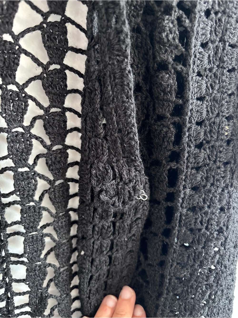 Dainty Bandolino Black Crochet Short Sleeve Knit Cardigan/ Cover-Up, Size Large - Picture 5 of 8